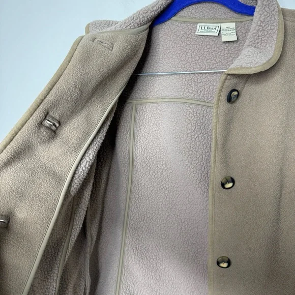 L.L. Bean Vintage Beige Fleece sherpa Outerwear barn coat - Picture 6 of 12